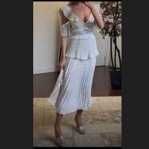 Self Portrait White Black Striped Cut Out Dress Elegant Evening Cocktail US 2